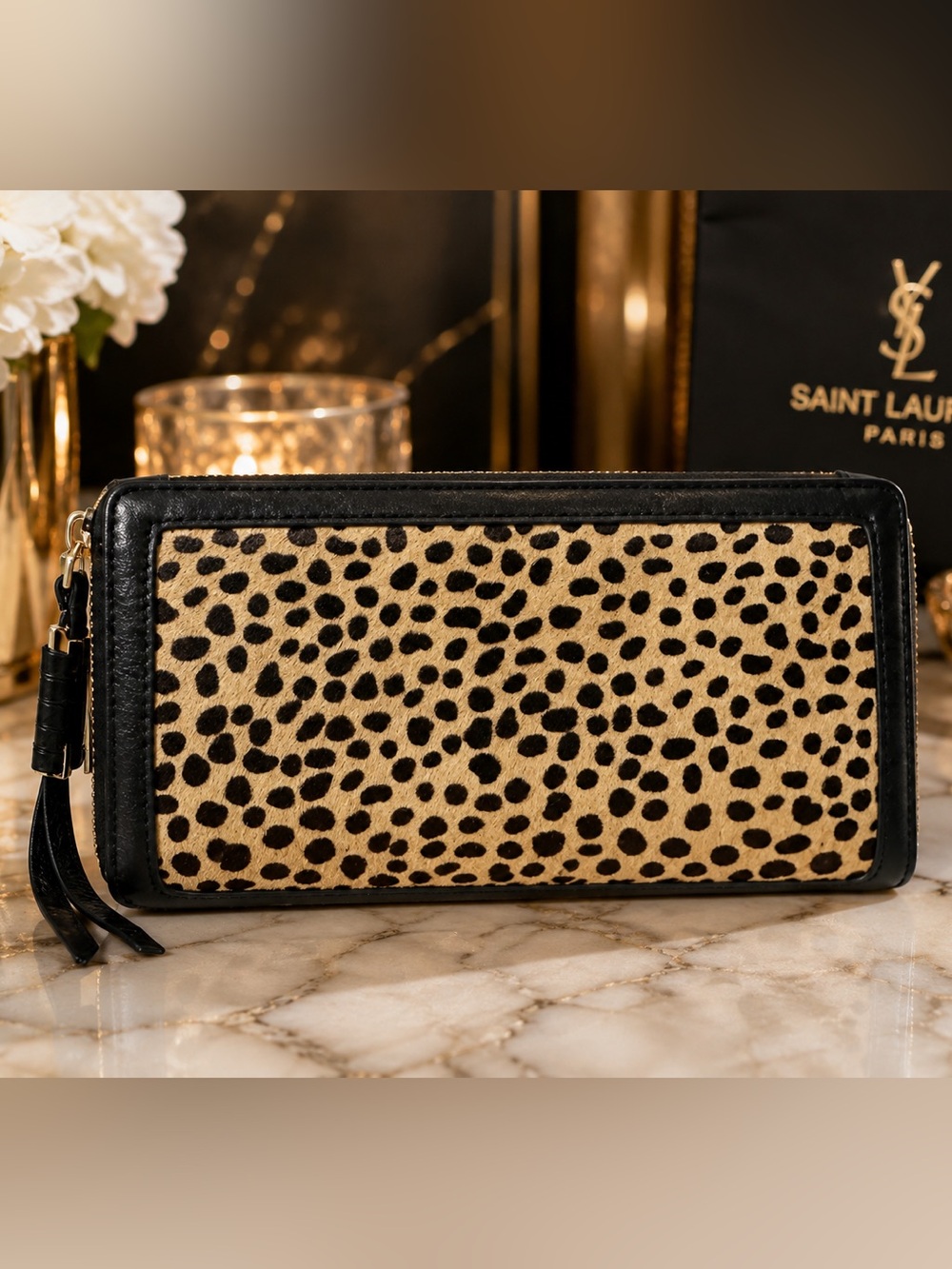 COVVETTE-Leather Zip Wallet with Black & Tan Leopard Panel (GUC) - Picture 6 of 12
